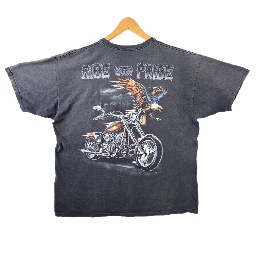 Vintage Ride With Pride Black Biker Shirt Size XXL Y2K Eagle Harley Motorcycle